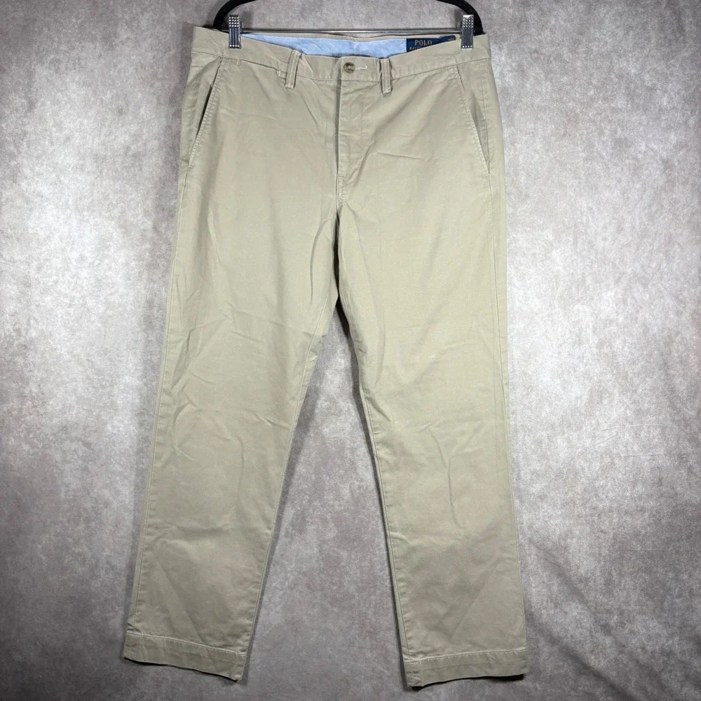Polo Ralph Lauren Pants Mens 34x30 Tan Stretch Straight Fit Chino Khaki Preppy